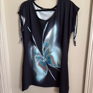 Patrizia Luca Mulano Elegant butterfly Black and Blue Women's Top